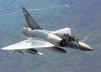 A French Air Force Mirage 2000C drops away from a United States Air Force KC-135R Stratotanker (not shown) after refueling during a Combat Patrol mission while participating in NATO Operation Allied Force. The KC-135R is based at Royal Air Force Mildenhall, England but is being flown by a crew deployed from the 384th Air Refueling Squadron, McConnell Air Force Base, Kansas.  Tankers from RAF Mildenhall make-up a large portion of the tanker forces supporting NATO aircraft during NATO Operation Allied Force.